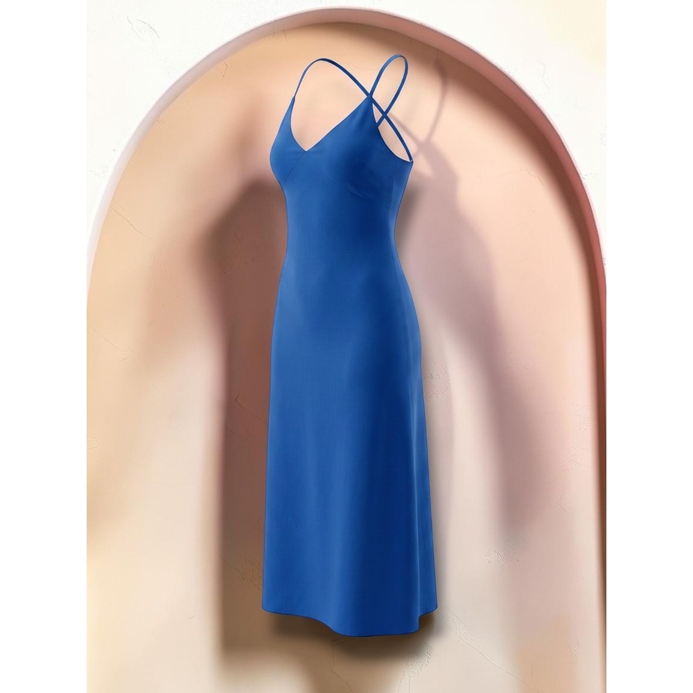 Free People Blue Strappy Linen Blend Midi Dress Small